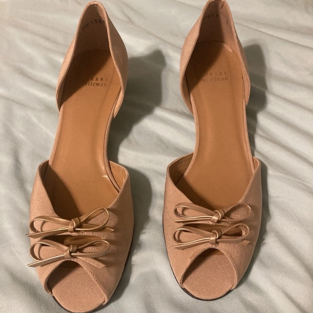 Stuart Weitzman Bow Open Toe Slip On Kitten Heel Size 9M
